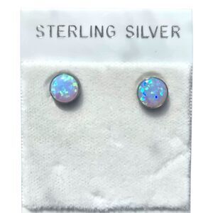 Sterling Silver Lab Created Blue Opal Stud Earrings Bezel Set Minimalist 6mm